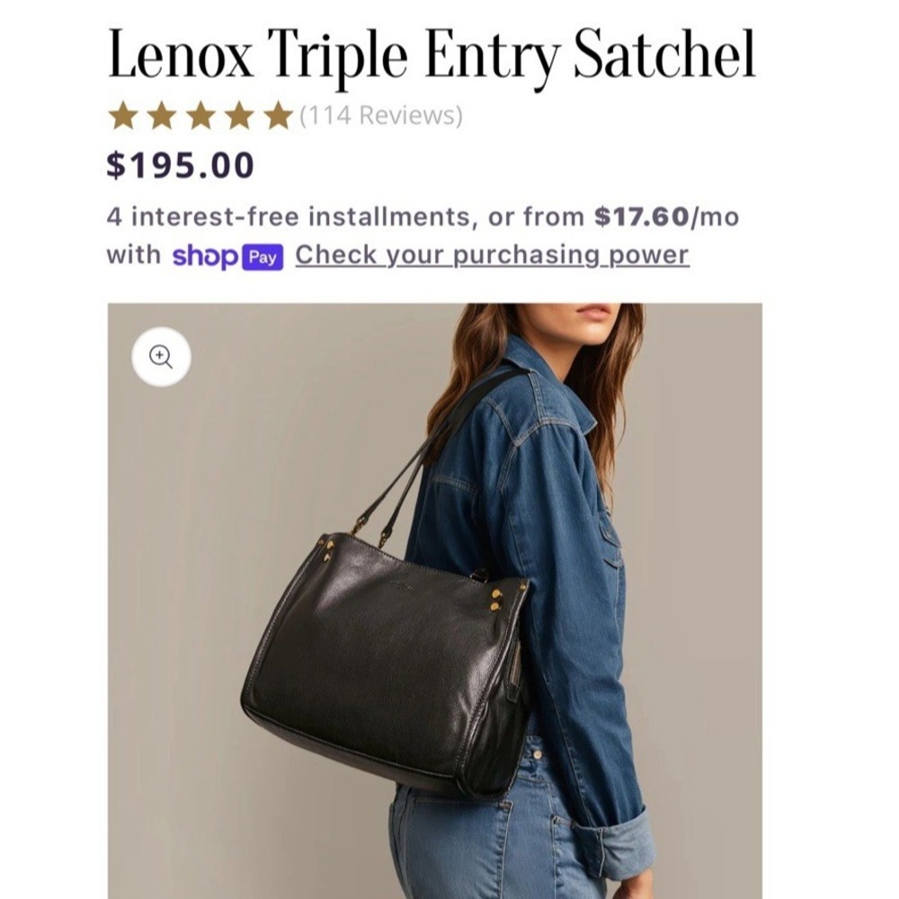 American Leather Company Lenox Triple Entry‎ Black Leather Satchel Handbag